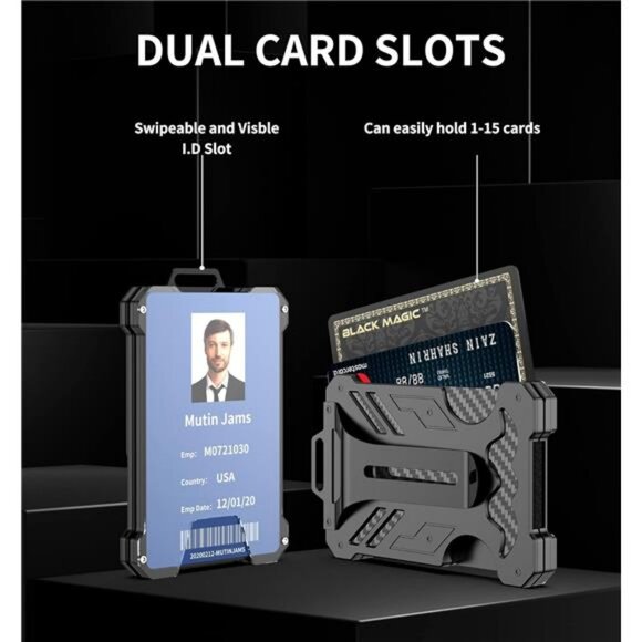 Slim Card Holder Wallet for Men, Carbon Fiber Money Clip Wallet, RFID Blocking - Picture 4 of 7